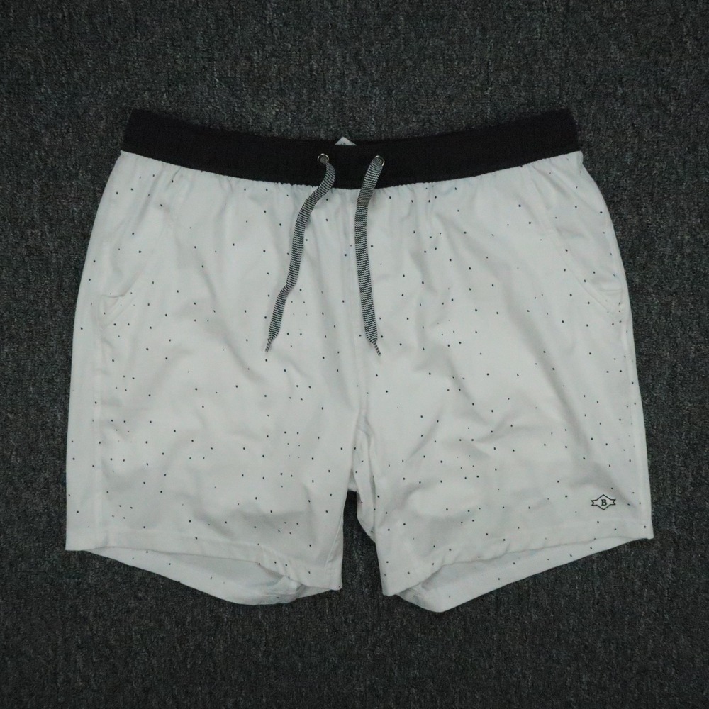 Burlebo Shorts Mens Large White Black Dot Lined Stretch Athletic